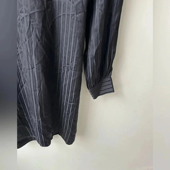 Aritzia Wilfred Silk Striped Mini Dress Navy Blue Tie Waist Long Sleeve Size L - Picture 6 of 15
